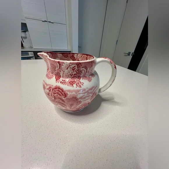 Woods Ware English Scenery milk jug pitcher, cream and red transferware china - Picture 1 of 5